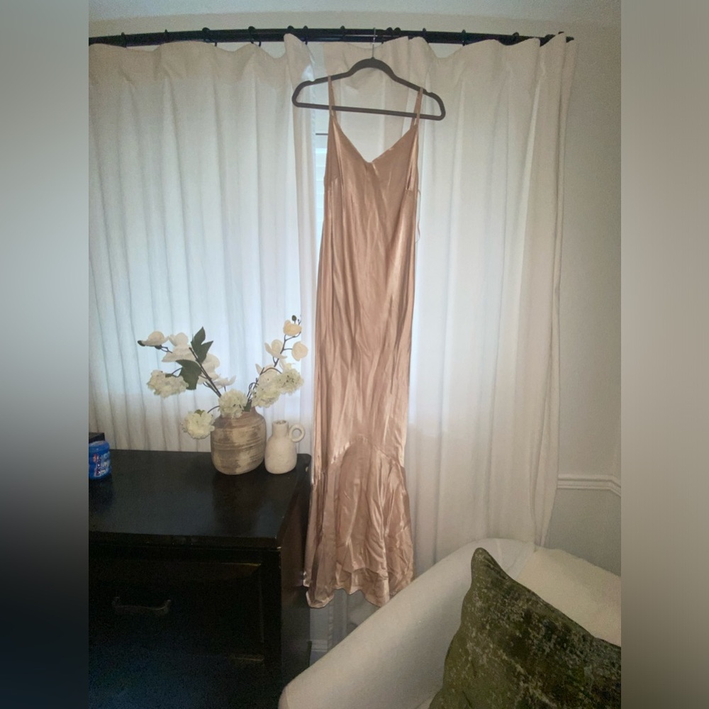Ghost Fashion light pink maxi formal satin slip dress